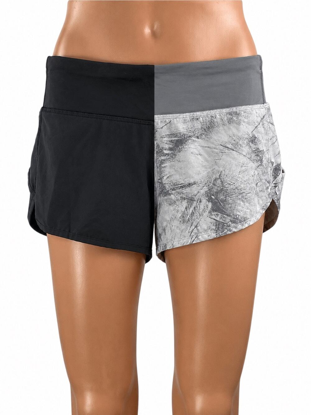 Lululemon Womens Black Gray High Rise Elastic Waist Athletic Running Shorts Sz 6